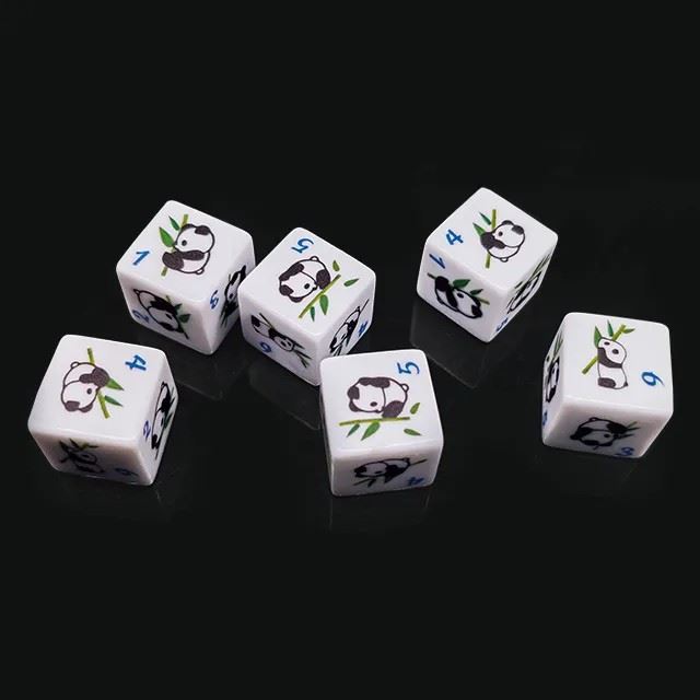 16mm White Panda Acrylic  - 6pcs D6 RPG Dice Set