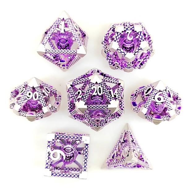 7pcs Dice Metal Hollow Watcher Silver Purple