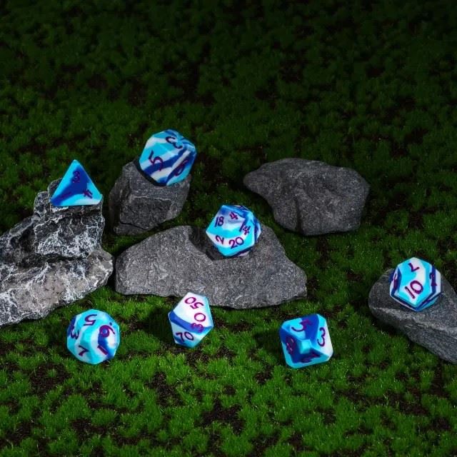 Blue & White Layered Silicone - 7pcs RPG Full Dice Set