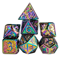 Thumbnail for Rainbow Metal with Dragon Font - 7pcs RPG Dice Set