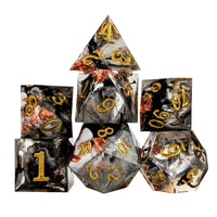 Thumbnail for 7pcs Dice Sharp Filled Gold Font Foil Black White Swirl Clear