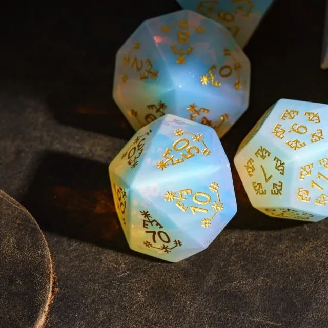 Stars on White Opalite Gemstone - 7pcs RPG Dice Set