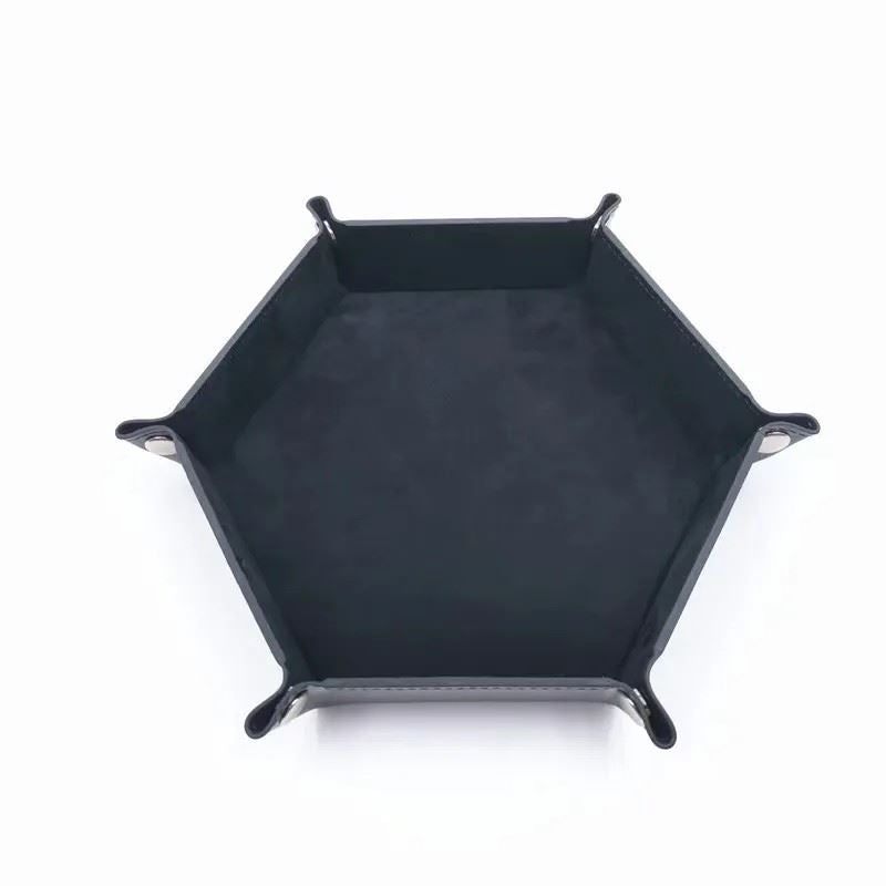 Black Velvet & Black PU Leather - Hexagon Hard Dice Tray