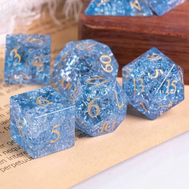 Cracked Blue Glass - 7pcs RPG Dice Set