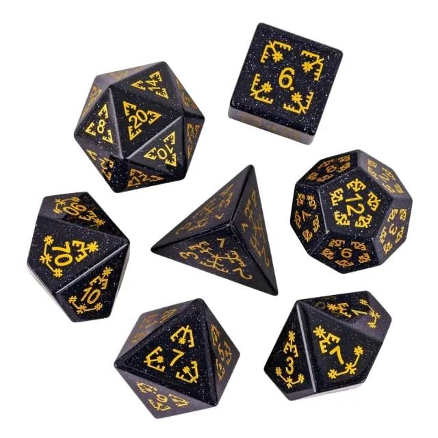 Stars on Black Goldstone Gemstone - 7pcs RPG Dice Set