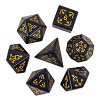 Thumbnail for Stars on Black Goldstone Gemstone - 7pcs RPG Dice Set