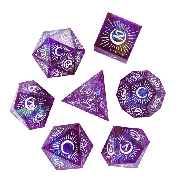 Moon on Purple with White Swirl Sharp Resin - 7pcs RPG Dice Set