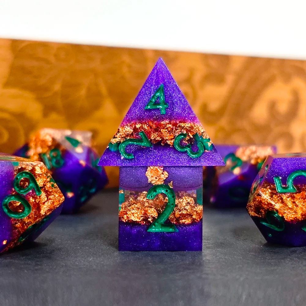 Copper Band in Purple Filled Sharp Resin - 7pcs RPG Dice Set