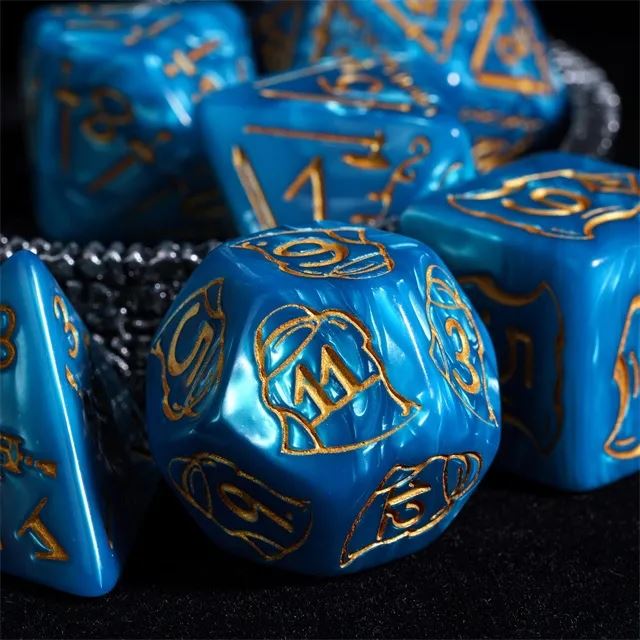 Weapons on Silk Blue Acrylic - 7pcs RPG Oversized Dice Set