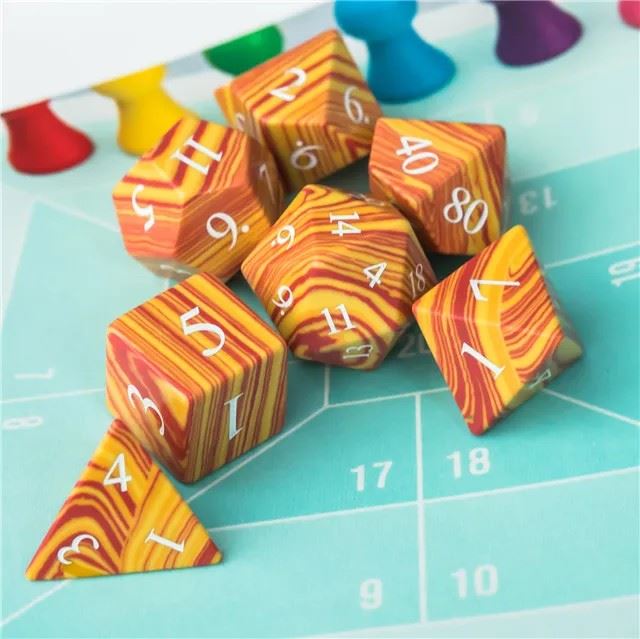 Layered Orange and Yellow Turquise Gemstone - 7pcs RPG Dice Set