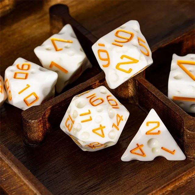 White Cheese Resin -  7pcs RPG Dice Set