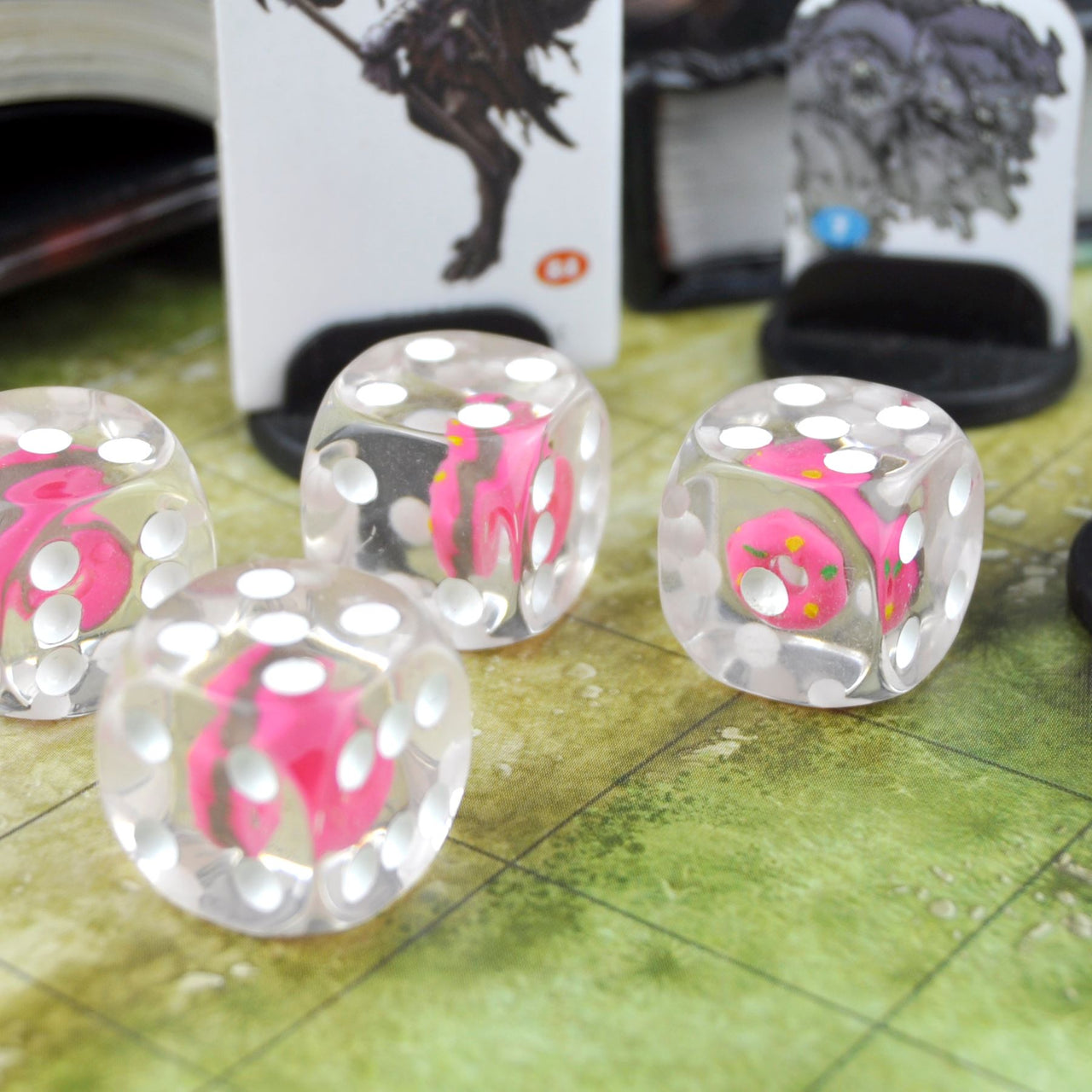 Pink Donut in Clear Resin - 6pcs D6 RPG Dice Set