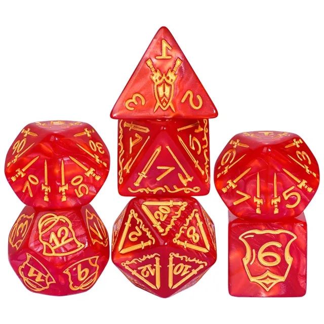 Weapons on Silk Red Acrylic - 7pcs RPG Oversized Dice Set