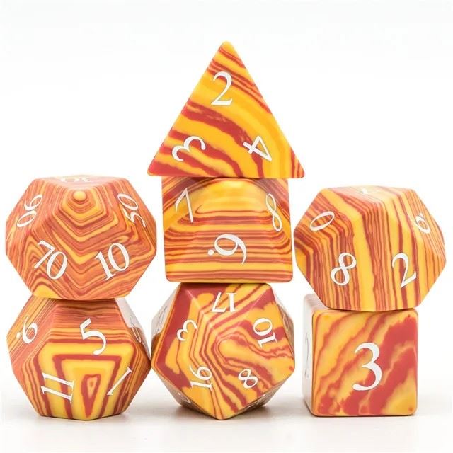 Layered Orange and Yellow Turquise Gemstone - 7pcs RPG Dice Set