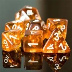 Fist in Clear & Amber Resin - 7pcs RPG Full Dice Set