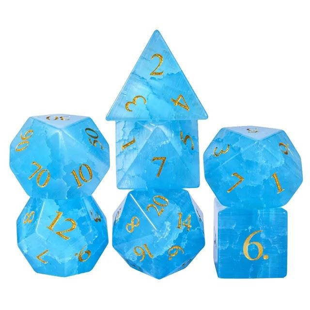 Cracked & Frosted Sky Blue Glass - 7pcs RPG Dice Set