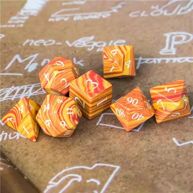 Layered Orange and Yellow Turquise Gemstone - 7pcs RPG Dice Set