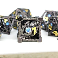 Thumbnail for 7pcs Dice Metal Hollow Dragon Blue Eye Gold Font Nickel