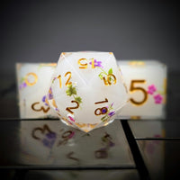 Thumbnail for 7pcs Dice Sharp Filled Grannys Flowers Gold Font White