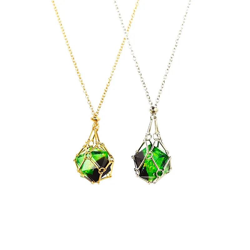 Black & Green with Silver Chain D20 Necklace