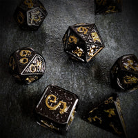 Thumbnail for Black Metal with Gold Dragon Font - 7pcs RPG Dice Set