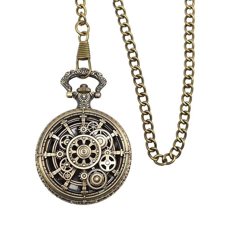 Cog Wheel on Bronze Pocket Watch with Mini Dice - Pendant