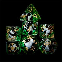 Thumbnail for Black & White Football in Clear & Green Resin - 7pcs RPG Full Dice Set