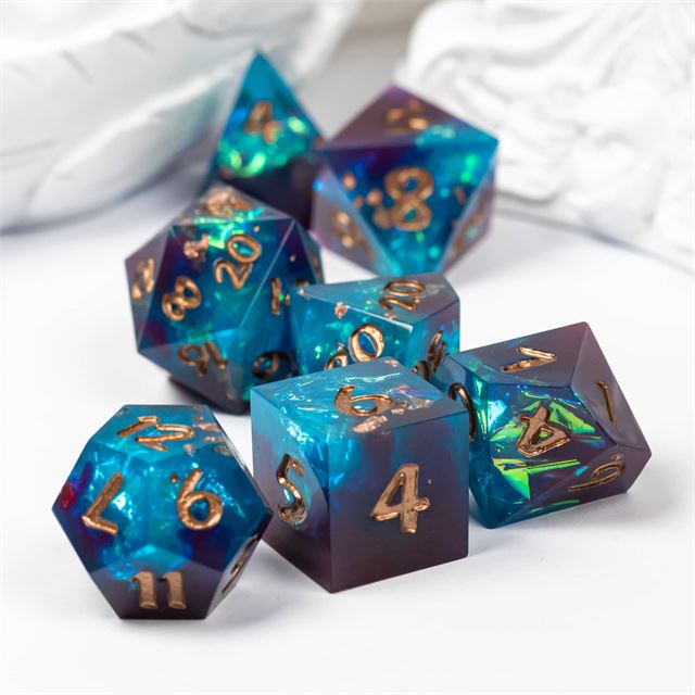 Candy in Blue & Purple with Copper Foil Sharp Resin - 7pcs RPG Dice Set