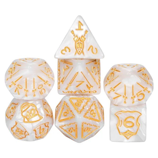 Weapons on Silk White Acrylic - 7pcs RPG Oversized Dice Set