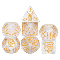 Thumbnail for Weapons on Silk White Acrylic - 7pcs RPG Oversized Dice Set