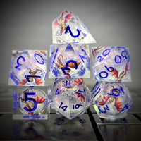 Thumbnail for 7pcs Dice Sharp Filled Liquid Purple Font Dragon Clear