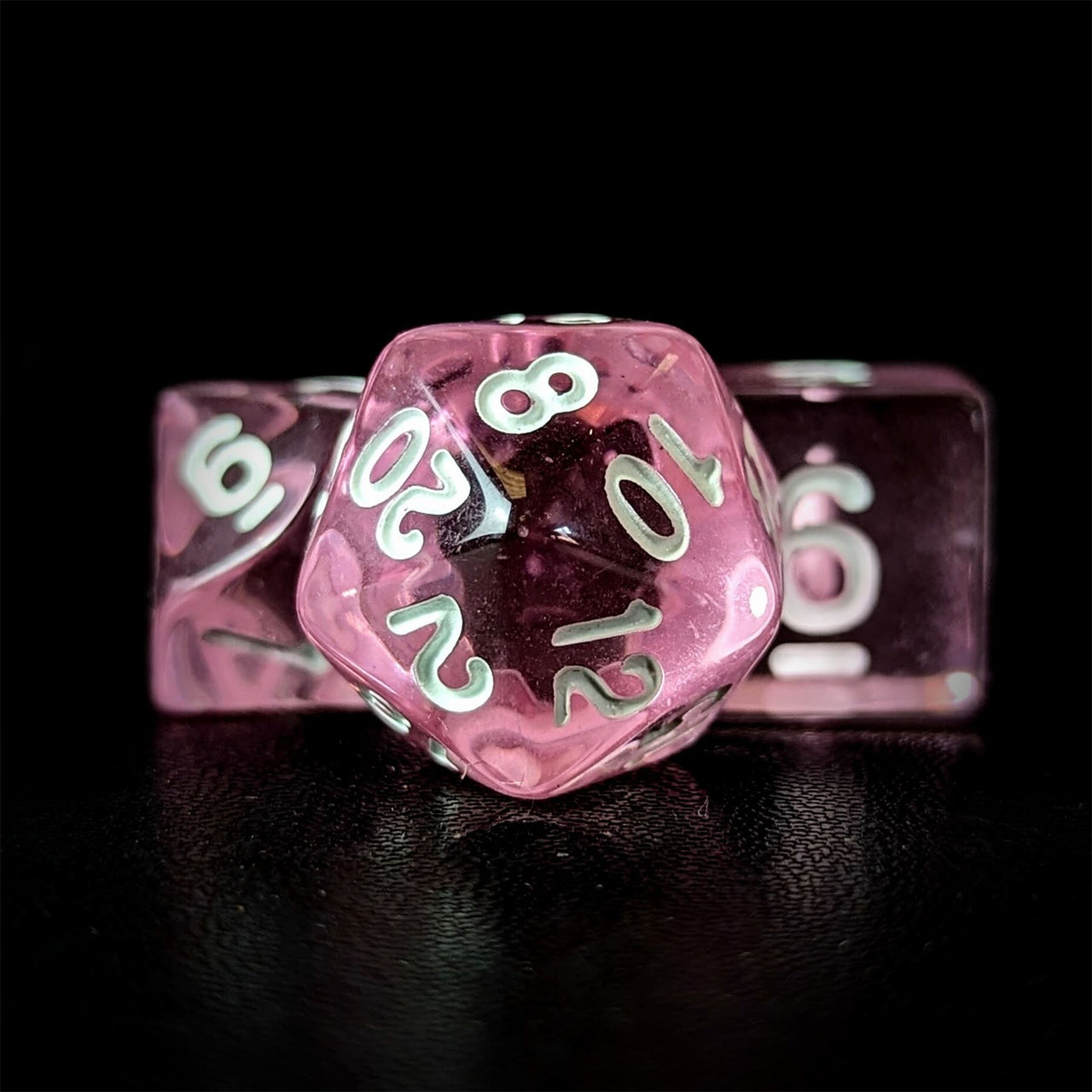 Clear Pink Acrylic - 7pcs RPG Full Dice Set Close