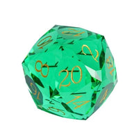 Thumbnail for D20 30mm Dice Gem Glass Facet Gold Font Green