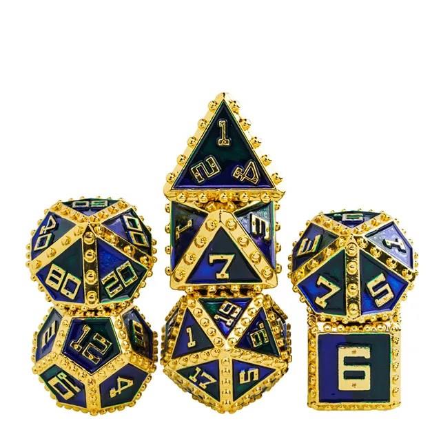 7pcs Dice Metal Rivet Gold Font Blue