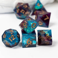 Thumbnail for Candy in Blue & Purple with Copper Foil Sharp Resin - 7pcs RPG Dice Set