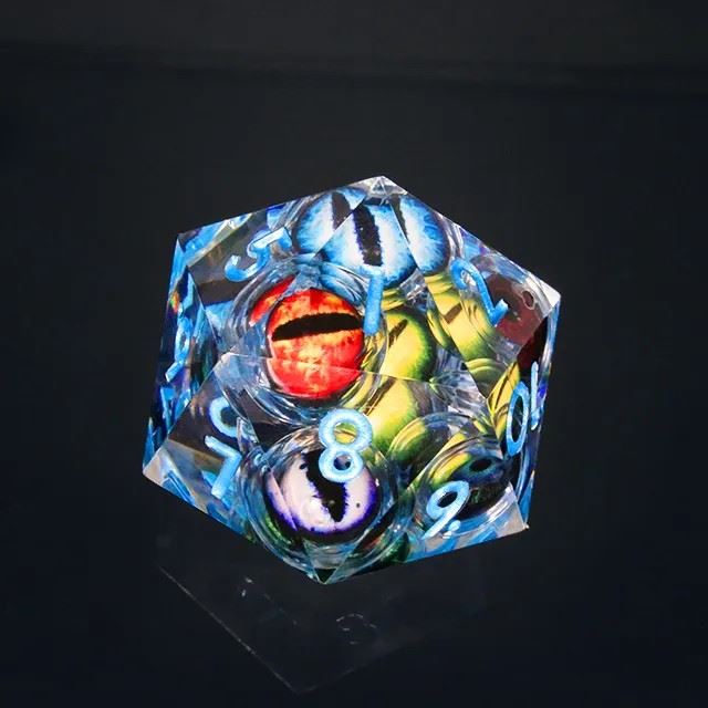 Dragon Eyes in Clear Liquid Sharp Resin - D20 RPG Dice