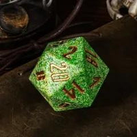 Thumbnail for D20 Dice Resin 55mm Splatter Gold Font Green