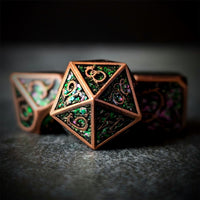 Thumbnail for Glitter Pink Enamel in Copper Metal - 7pcs RPG Dice Set