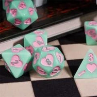 Thumbnail for 7pcs Dice Resin Pattern Hearts Pink Font Mint Green