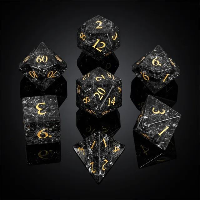 Cracked Black Glass - 7pcs RPG Dice Set