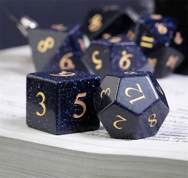 Navy Blue Goldstone Gemstone - 7pcs RPG Dice Set