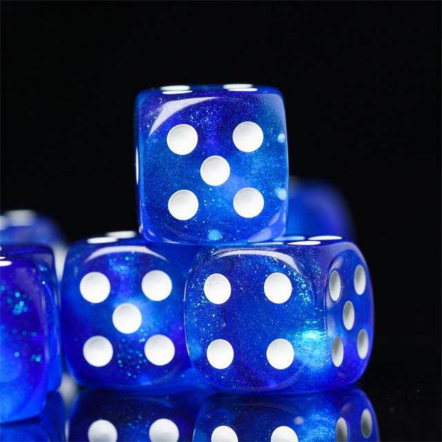 16mm Blue Acrylic with Glitter - 6pcs D6 RPG Dice Set