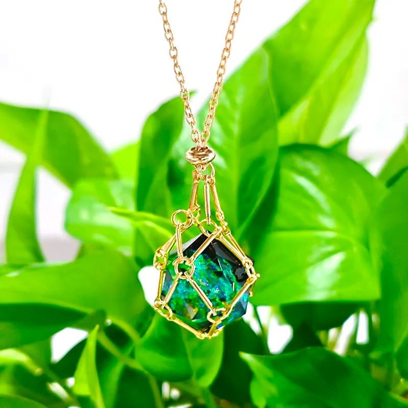 Black & Green with Gold Chain D20 Necklace