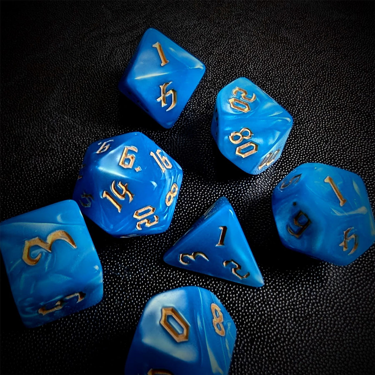 Blue Silk Acrylic - 7pcs RPG Full Dice Set Scatter