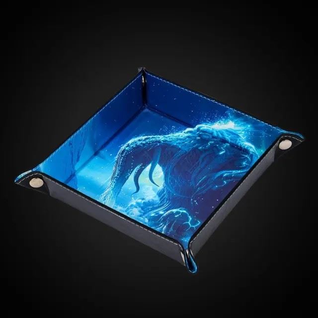 Cthulu on Blue PU Leather - Square Hard Dice Tray