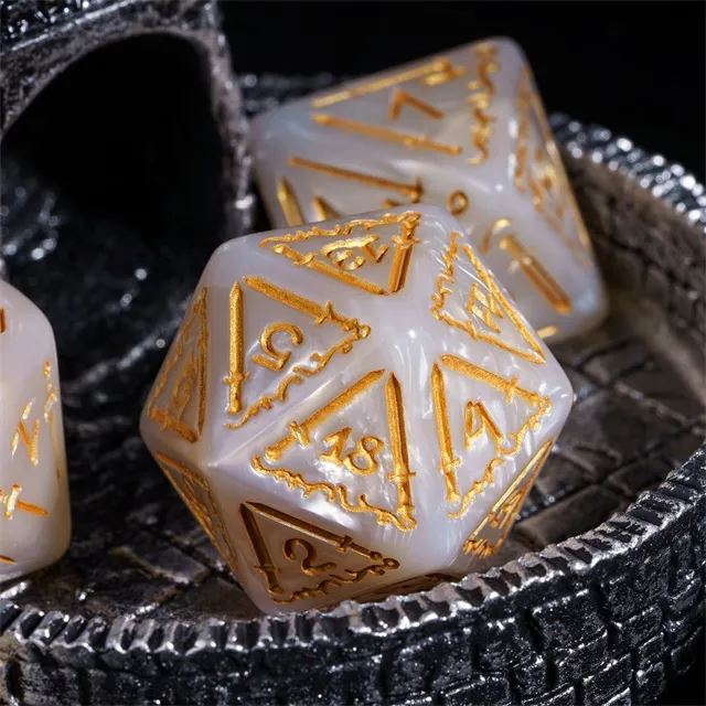 Weapons on Silk White Acrylic - 7pcs RPG Oversized Dice Set