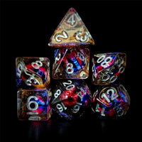 Thumbnail for Demon Eye in Clear & Orange & Blue Resin - 7pcs RPG Full Dice Set