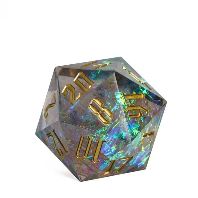 Candy in Grey & Blue with Silver Foil Sharp Resin - D20 RPG Dice