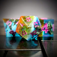 Thumbnail for 7pcs Dice Sharp Filled Tentacle Pink Font Blue Brown