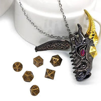 Thumbnail for Gold & Black Horned Dragon with Copper Metal Mini Dice Set Necklace